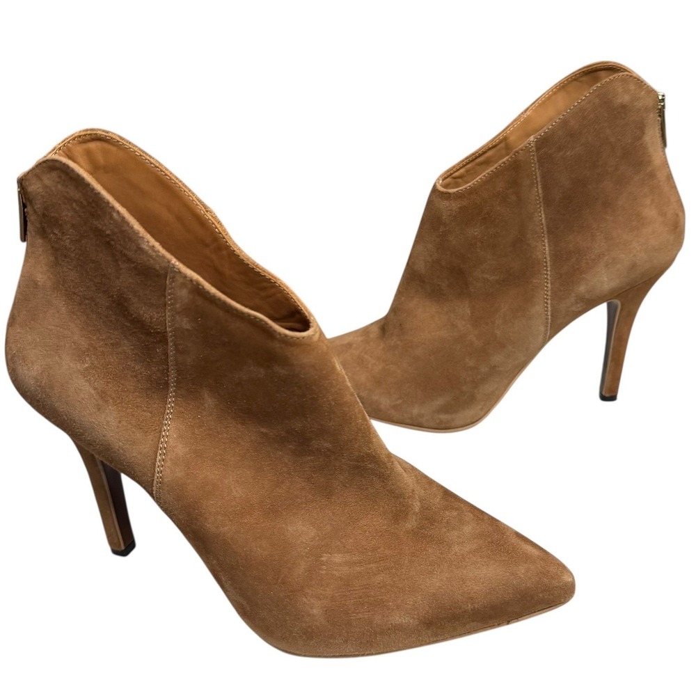 Gino Rossi Italian Suede Ankle Booties EU 39 Cognac Brown Stiletto Heel Luxury